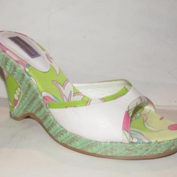 Pucci White Leather & Colorful Floral Mule Wedges! - Picture 6 of 12